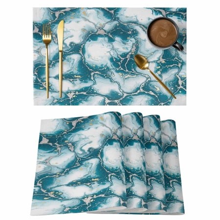 White Dark Green Marble Placemats Set of 8  Modern Abstract Art Marble Crack Placemats for Dining Table  Place Mats for Kitchen Tabletop  Waterproof W
