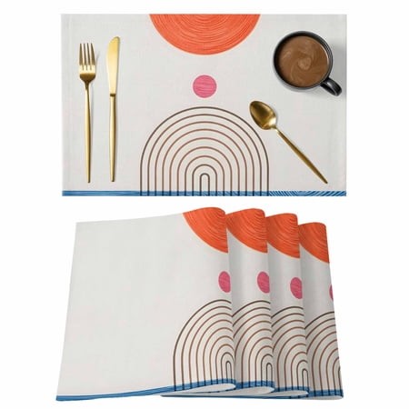 Beige Boho Placemats Set of 12  Modern Abstract Art Geometric Striped Placemats for Dining Table  Place Mats for Kitchen Tabletop  Waterproof Wipeable