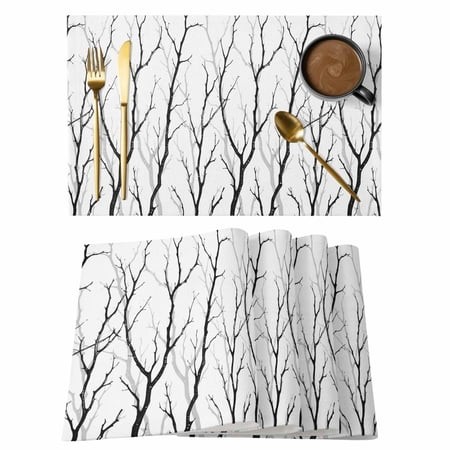 Black Branches Placemats Set of 8  Modern Abstract Art Forest Silhouettes Placemats for Dining Table  Place Mats for Kitchen Tabletop  Waterproof Wipe