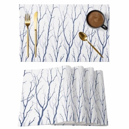 Navy Blue Branches Placemats Set of 4  Modern Abstract Art Forest Silhouettes Placemats for Dining Table  Place Mats for Kitchen Tabletop  Waterproof 