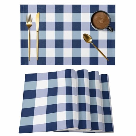 Buffalo Blue Plaid Placemats Set of 6  Spring Simple Pattern Non-Slip Place Mats Washable Table Mats for Kitchen Dining Table Decorations Indoor/Outdo