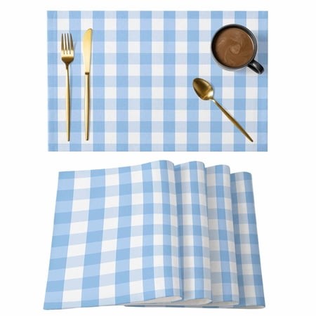 Happy Easter Placemats Set of 6  Simple Abstract Blue White Buffalo Plaid Non-Slip Place Mats Washable Table Mats for Kitchen Dining Table Decorations