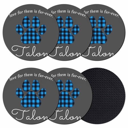 Cats Pawprints Coasters Set of 6  Absorbent Coasters for Drinks  Blue Black Buffalo Plaid Pets Paw Grey Coaster for Desk Coffee Table Protection  Home