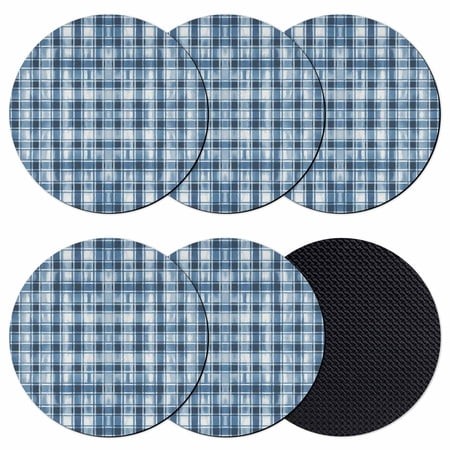 Blue Plaid Coasters Set of 6  Absorbent Coasters for Drinks  Modern Simple Watercolor Buffalo Lattice Coaster for Desk Coffee Table Protection  Home D