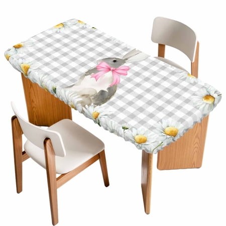 Blue Easter Bunny Table Cloths for 6 Foot Rectangle Tables  Spring Daisy Modern Gray Buffalo Plaid Patio Waterproof Elastic Fitted Tablecloths  Washab