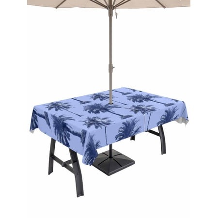 Outdoor Tablecloths with Umbrella Hole & Zipper  Palm Trees 54x80 Inch Tablecloth Rectangle  Summer Vintage Tropical Trees Botanical Blue Waterproof T