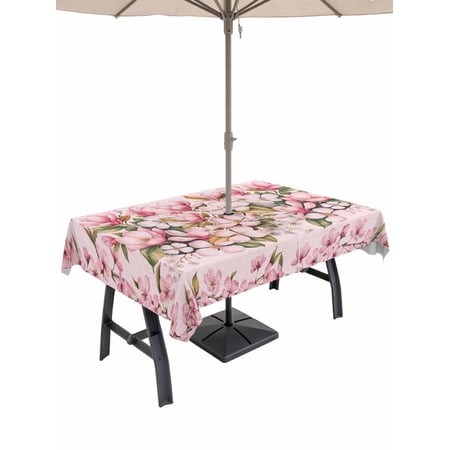 Outdoor Tablecloths with Umbrella Hole & Zipper  Pink Orchid Rectangle Tablecloth 52x70 Inch  Spring Floral Flowers Leaves Botanical Waterproof Table 