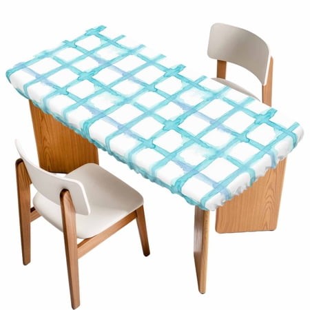 Blue Plaid Table Cloths for 6 Foot Rectangle Tables  Farmhouse Buffalo Check Stripes Modern Geometric Patio Waterproof Elastic Fitted Tablecloths  Was