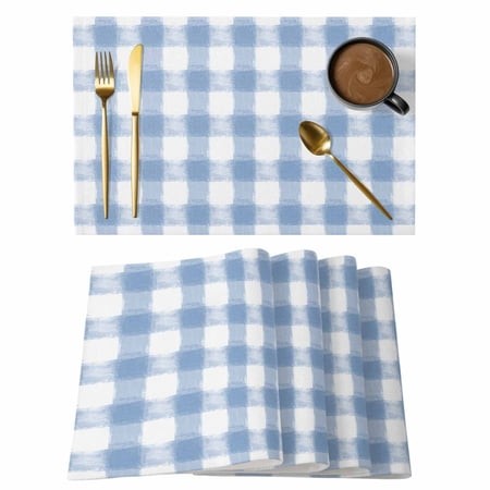 Placemat Set of 6 Buffalo Check Watercolor Blue Placemats for Dining Table Plaid Farmhouse Washable Table Mats for Kitchen and Party Decor Indoor & Ou