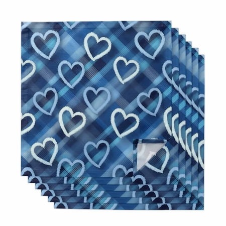 Cloth Napkins Set of 6 - 20x20 Inches  Valentine S Day Washable Reusable Table Napkins  Love Heart Blue Cowboy Buffalo Plaid Soft & Absortbent Dining 
