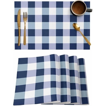 Placemats Set of 6  Blue White Buffalo Plaid Place Mats Classic Checked Tablemats Washable Placemat Table Decoration for Kitchen Table Dinner Party Ho