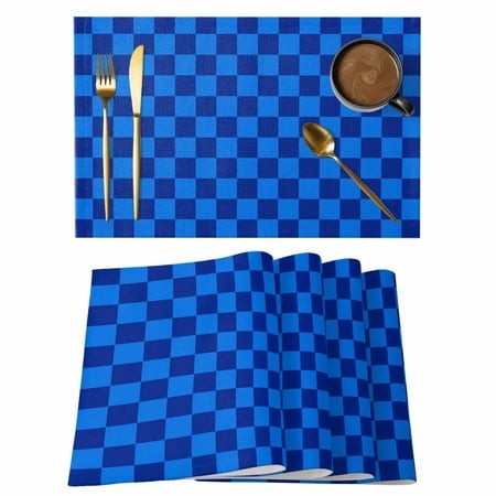 Blue Checkered Plaid Placemats Set of 6 Farmhouse Buffalo Plaid Place Mats Indoor Wipeable Table Mats Washable Cloth Dining Table Placemats for Kitche