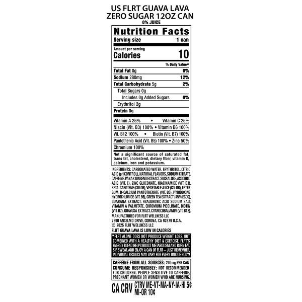 ⚡🌺 FLRT Guava Lava Sugar Free Energy Drink – 12 Fl Oz Cans, Pack of 6 ⚡🌺 thumbnail