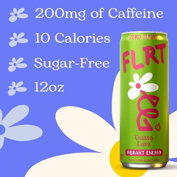 ⚡🌺 FLRT Guava Lava Sugar Free Energy Drink – 12 Fl Oz Cans, Pack of 6 ⚡🌺 thumbnail