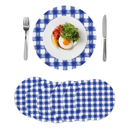 Round Placemats Buffalo Check Watercolor 15 Inch Set of 6 Table Mats for Dining Table Blue White Plaid FarmHouse Heat Resistant Non-Slip Kitchen & Hom