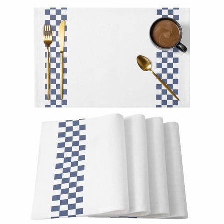 Placemat Set of 6 Blue Check Plaid Placemats for Dining Table Buffalo Farmhouse Style Pattern Washable Table Mats for Kitchen and Party Decor Indoor &