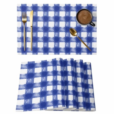 Placemat Set of 6 Buffalo Check Watercolor Placemats for Dining Table Blue White Plaid FarmHouse Washable Table Mats for Kitchen and Party Decor Indoo