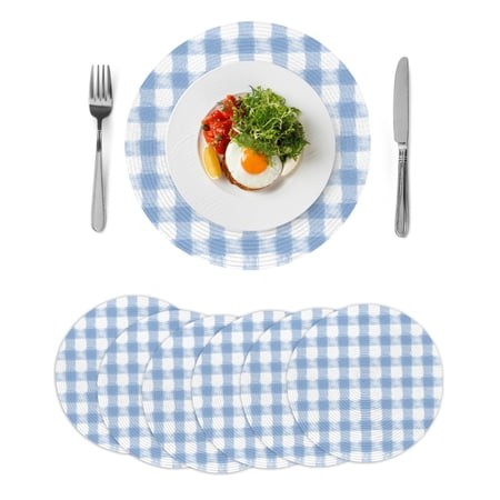 Round Placemats Buffalo Check Watercolor Blue 15 Inch Set of 6 Table Mats for Dining Table Plaid Farmhouse Heat Resistant Non-Slip Kitchen & Home Deco