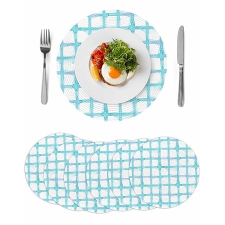 Blue Plaid Round 13 Inch Placemats Set of 6  Farmhouse Buffalo Check Stripes Modern Geometric HeatResistant Non Slip Place Mats for Dining Table  Wipe