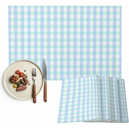 Buffalo Plaid Blue Placemats Set of 6  Modern Simple Non-Skid Place Mats  Holiday Table Mats  Washable Stain-Resistance Tablemats for Party/Dining Roo
