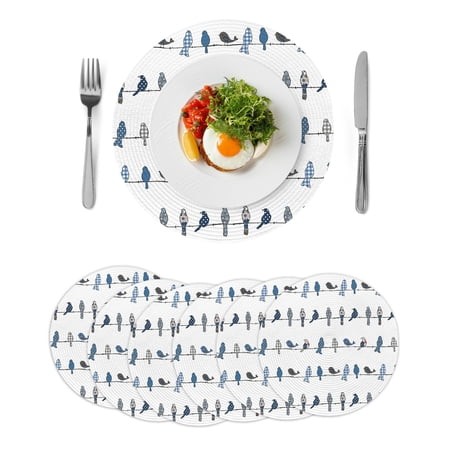 Round Placemats Rowley Birds Floral Pattern 15 Inch Set of 6 Table Mats for Dining Table Buffalo Plaid White Blue Heat Resistant Non-Slip Kitchen & Ho