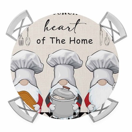 Chef Gnomes Elastic Fitted Round Table Cover Black White Buffalo Checked Waterproof Outdoor Tablecloth for Holiday Party  Picnic  Patio & Dining Fits 