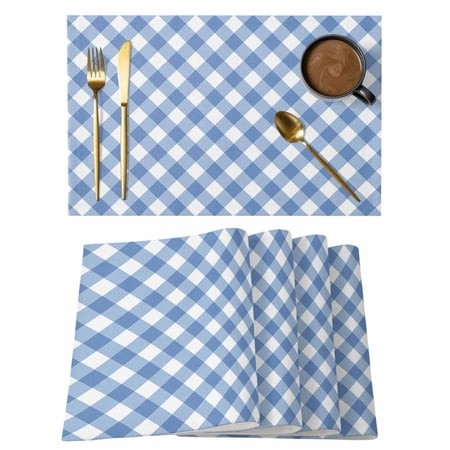Farm Blue White Buffalo Plaid Placemats Set of 6 Wipeable Washable Table Mats for Dining Tables  Spring Easter Day Place Mats for Kitchen Event Party 