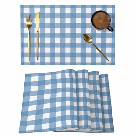Blue White Checker Plaid Placemats Set of 6 Wipeable Washable Table Mats for Dining Tables  Minimalist Art Buffalo Lattice Place Mats for Kitchen Even