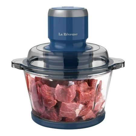 La Reveuse Food Processor Electric Food Chopper with 7-Cup (1.7L) Glass Bowl  4 Bi-Level Blades for Chopping Grinding Mincing Whisking Meal Prep 300W 