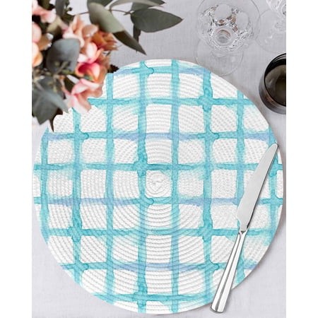 13 Inch Round Placemats Set of 6  Blue Plaid Non Slip Heat Insulation PP Table Mats  Farmhouse Buffalo Check Stripes Modern Geometric Washable Place M
