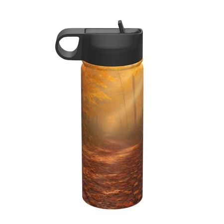 18 Oz Insulated Sports Bottle  Outdoor Sports Gym Handheld Portable Casual Stainless Steel Water Bottle  Straw with Lid Forest Path