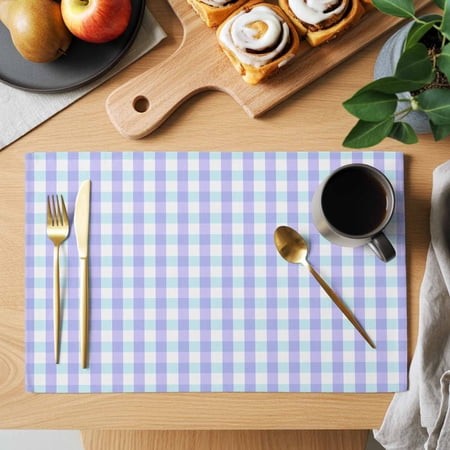 Table Placemats Set of 6 Blue Gingham Check Washable Place Mats Farm Buffalo Plaid Non-Slip Insulation Table Mats for Kitchen Dining Party Decoration 