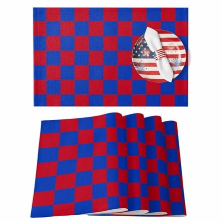 4th of July Placemats Set of 6 Blue Red Buffalo Plaid Place Mats Independence Day Placemat Freedom Table Mats for Dining Kitchen Table Holiday Dinner 