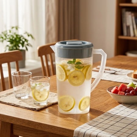 Iumwxz Large Capacity 64 Oz Plastic Pitcher with Push Lid and Handle for Iced Tea  Lemonade  Juice  Water  Milk and Coffee  Fits in Refrigerator Door 