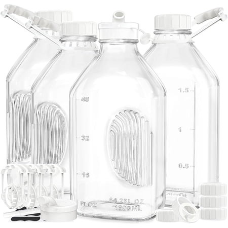 4 Pack 2 Qt Glass Milk Bottles with Handle and Airtight Reusable Screw Lids  1/2 Gal Glass Water & Juice Bottles with 2 Pour Spouts  64 Oz Milk Jug Pi