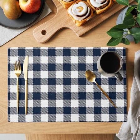 Table Placemats Set of 6 Rustic Buffalo Check Washable Place Mats Blue and White Lattice Non-Slip Insulation Table Mats for Kitchen Dining Party Decor