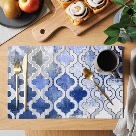 Table Placemats Set of 6 Moroccan Buffalo Plaid Washable Place Mats Blue Gradient Oil Painting Art Non-Slip Insulation Table Mats for Kitchen Dining P