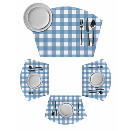 Blue White Plaid Wedge Shaped Placemats Set of 6  Cotton Linen Fan Place Mats  Gradient Geometric Buffalo Checkered Washable Table Mats for Holiday We