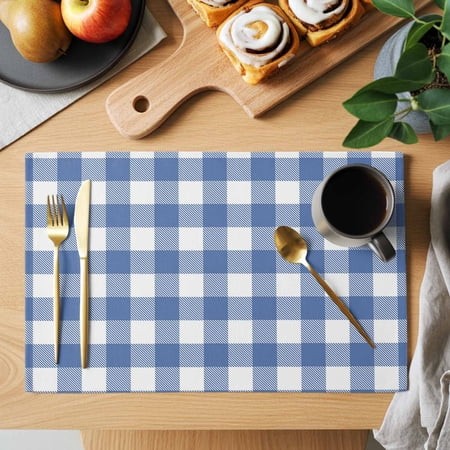 Table Placemats Set of 6 Farm Retro Blue White Buffalo Lattice Washable Place Mats Country Style Non-Slip Insulation Table Mats for Kitchen Dining Par