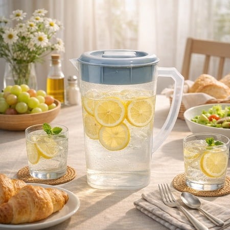 Iumwxz Large Capacity 64 Oz Plastic Pitcher with Push Lid and Handle  Food Grade Dishwasher Safe for Iced Tea Lemonade Juice Water Milk Coffee  Suitab