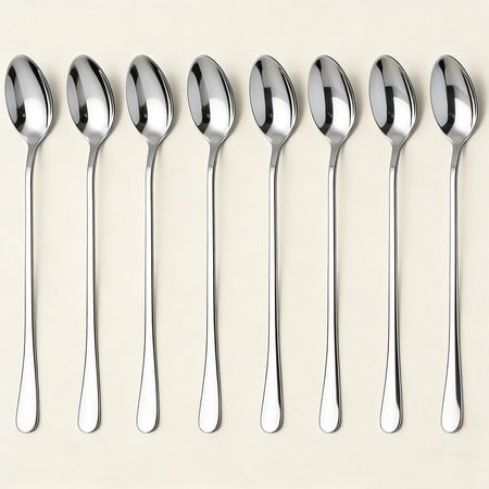 Premium Stainless Steel Ice Cream and Cocktail Spoons - Set of 8 (Silver)