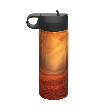 18 Oz Insulated Sports Bottle  Outdoor Sports Gym Handheld Portable Casual Stainless Steel Water Bottle  Straw with Lid Autumn Forest Path