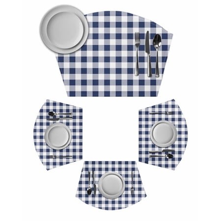Navy Blue White Plaid Wedge Shaped Placemats Set of 6  Cotton Linen Fan Place Mats  Farmhouse Checkered Buffalo Washable Table Mats for Holiday Weddin