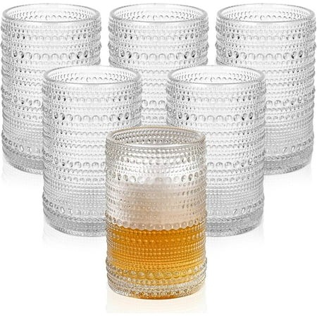 Vintage Glassware Drinking Glasses Set of 6 15 Oz Hobnail Glass Cups Embossed Clear Water Tumbler for Beer Cocktail Whiskey Juice and Various Mixed Dr