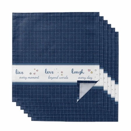 Cloth Napkins Set of 6 Live Love Laugh Cocktail Napkins Blue Check Buffalo Plaid Washable Reusable Soft Dinner Table Napkins for Dinner Party Banquet 