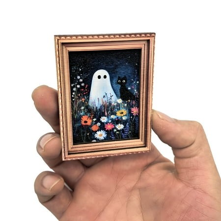 GJX 2026 New Halloween Retro Wooden Fridge Magnets Vintage Halloween Wooden Magnet Frames with Vintage Vibes and Cute Ghost Adorable Wood Magnetic Ret