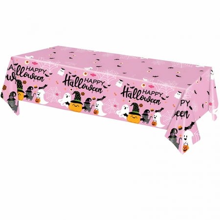 AUQ 2026 New Pink Halloween Tablecloths - Disposable Table Covers 54 X 108 Inch Pumpkins Ghost Plastic Table Cloths for Dinner Party Supplies for Hall