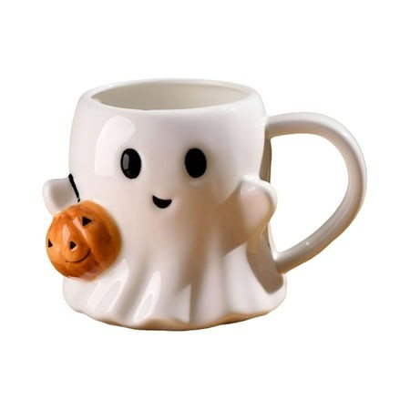 ACDANC 2026 New Halloween Ceramic Ghost Mug with Pumpkin Design 12Oz Cute Coffee Cup for Hot and Cold Beverages Fun Holiday Gift for Kids and Adults D