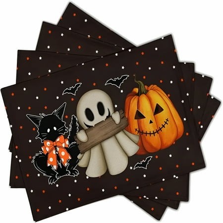 ACDANC 2026 New 4Pcs Star Ghost Pumpkin Cat Boo Halloween Placemats Set 12X18  Seasonal Fall Table Mats for Party Kitchen Dining Decoration for Hallow
