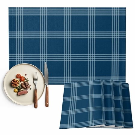 Placemats Set of 6  Buffalo Plaid Place Mats Blue Checked Stripes Tablemats Washable Placemat Table Decoration for Kitchen Table Dinner Party Home Dec